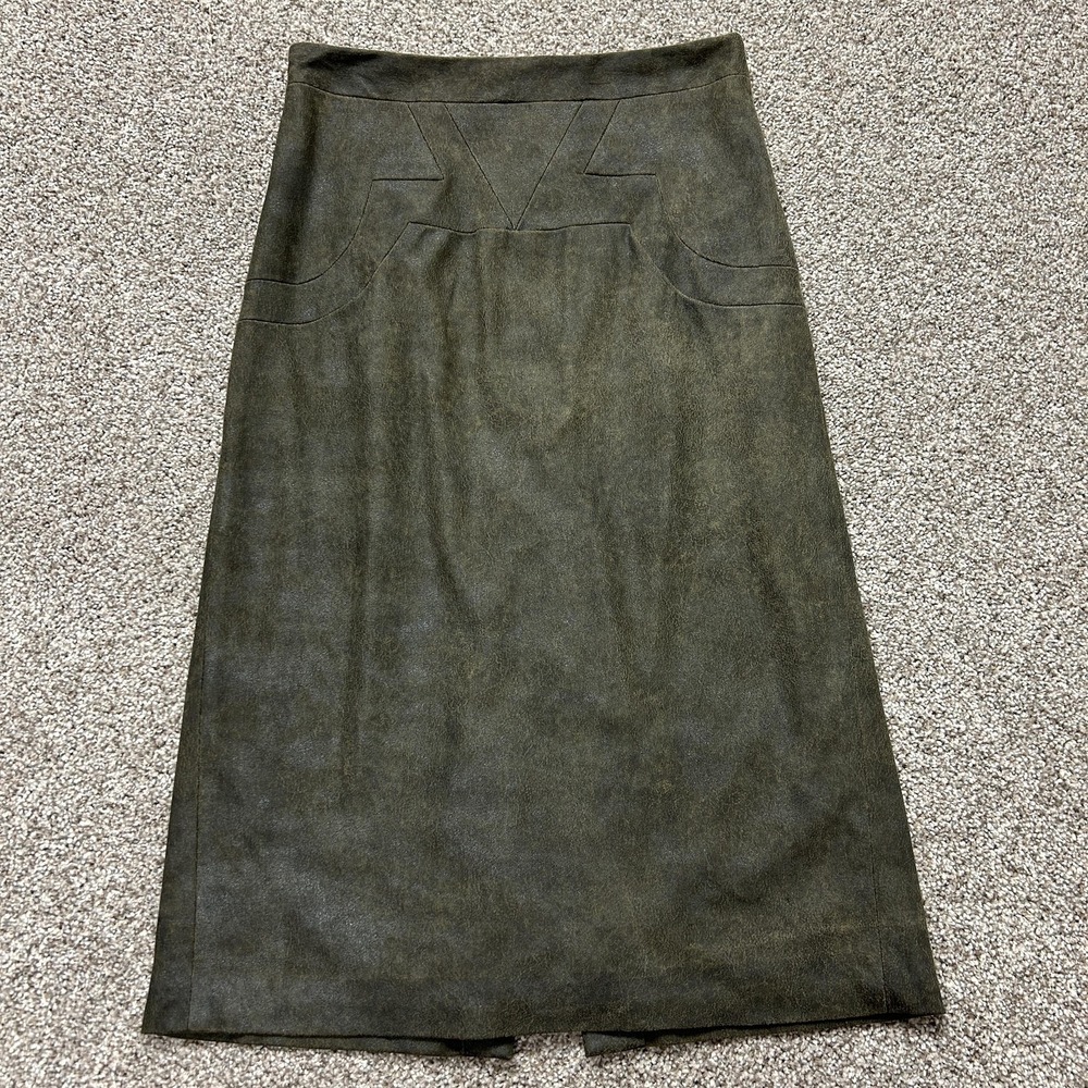 Vintage Nicole Miller Skirt Womens 6 Green Suede Pencil Midi Lined Back Slit USA